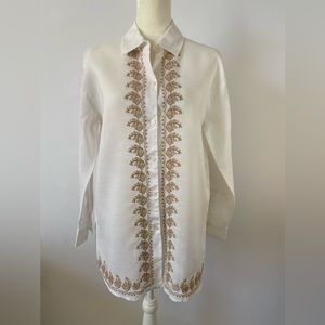 Allison Taylor 100% Linen White Embroidered Button-Up Size Medium
